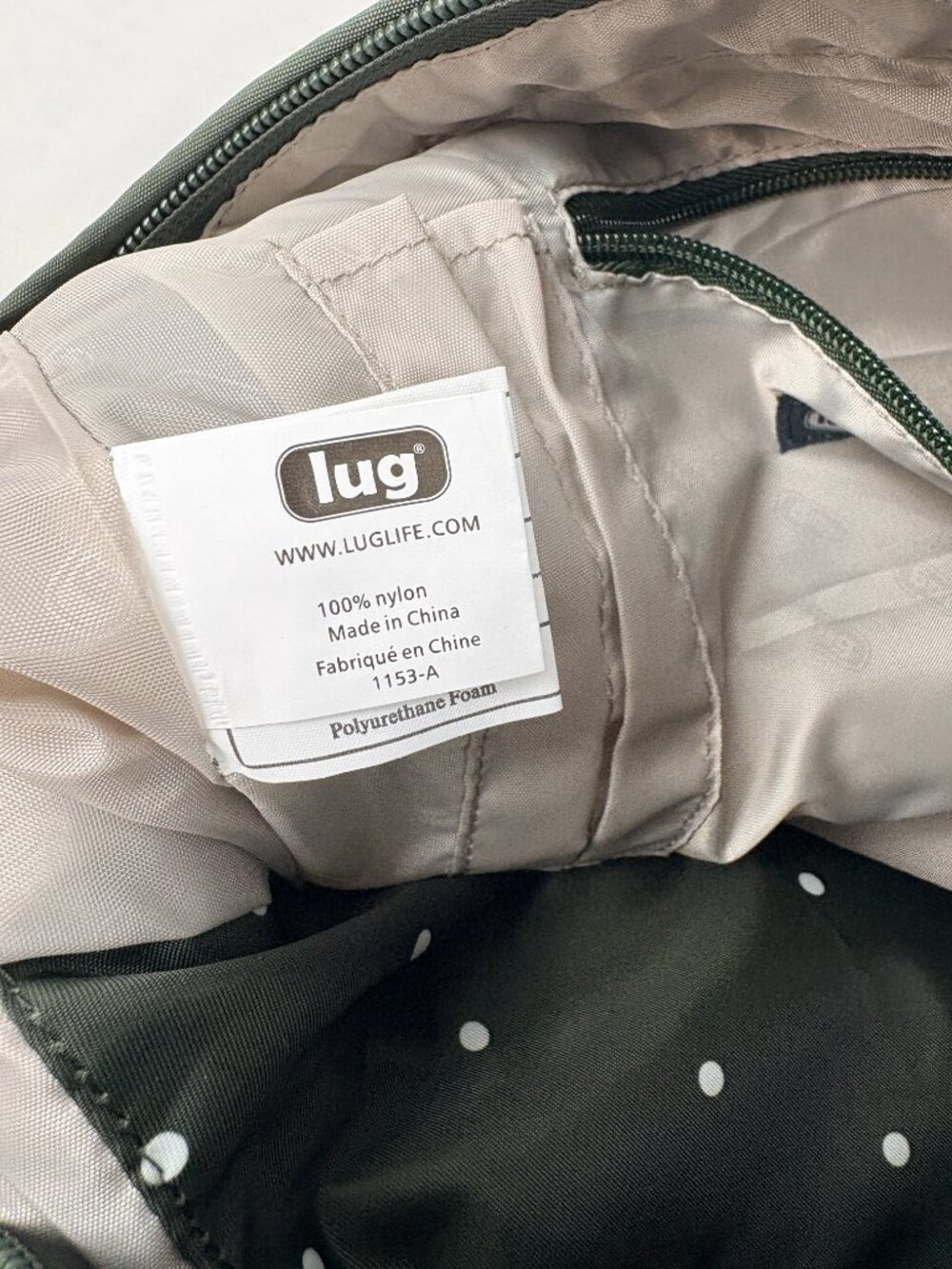 Lug Parachute Crossbody Bag Olive Green Polka Dot Pleated Messenger Travel RFID - Picture 9 of 10